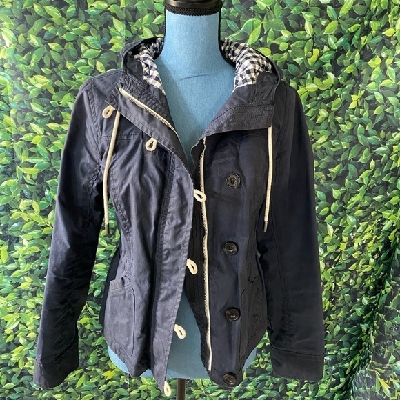 Abercrombie & Fitch Navy Blue Rain Jacket Size Medium - Picture 10 of 13